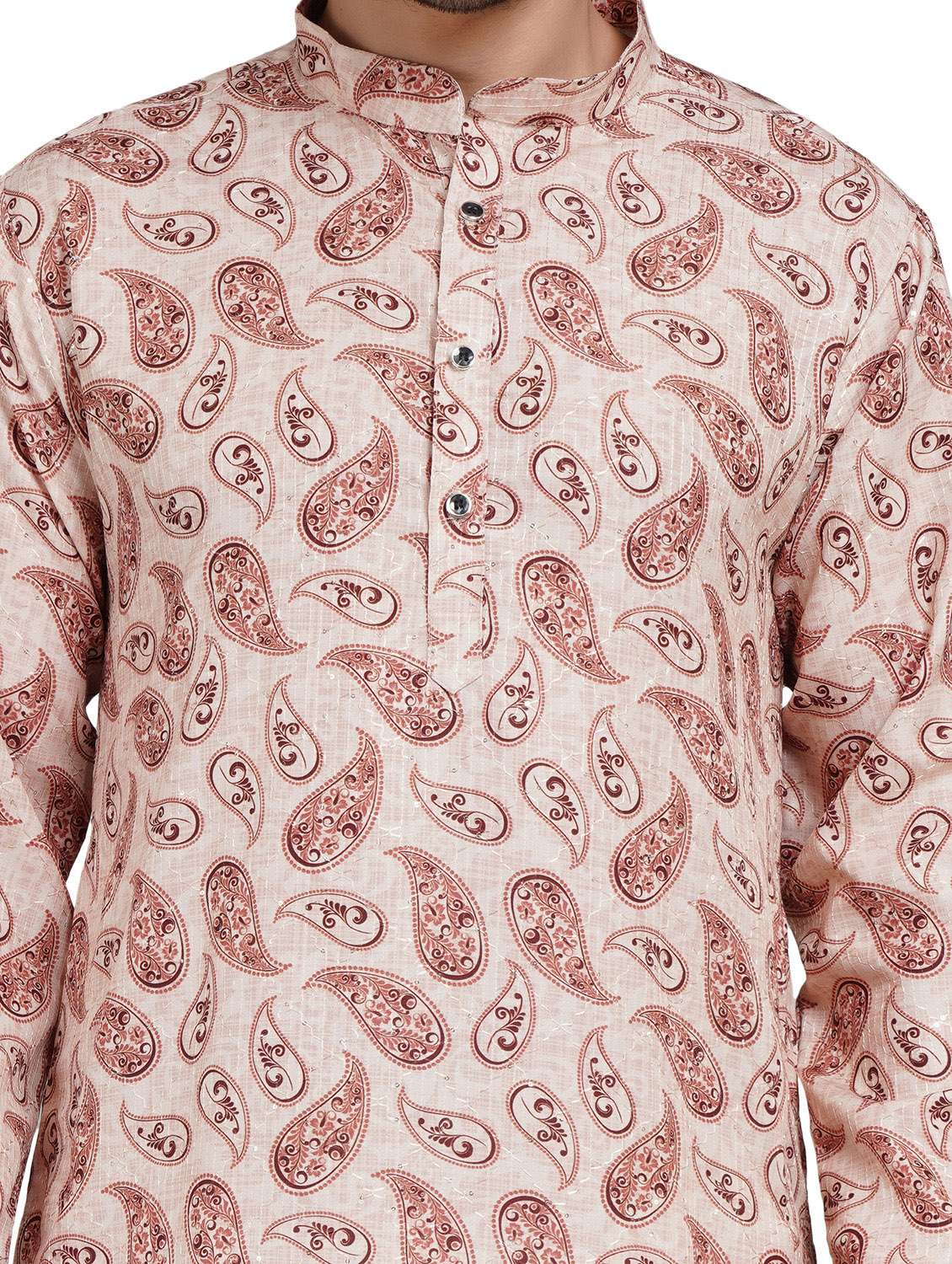 men paisley mandarin neck kurta with trousers ethnic wear set - 22148282 -  Standard Image - 6