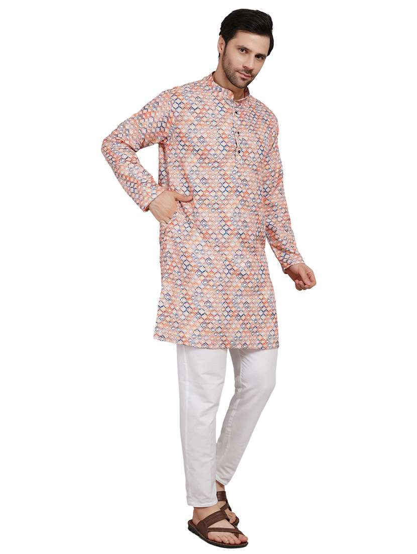 men printed mandarin neck kurta with trousers ethnic wear set - 22148283 -  Standard Image - 1