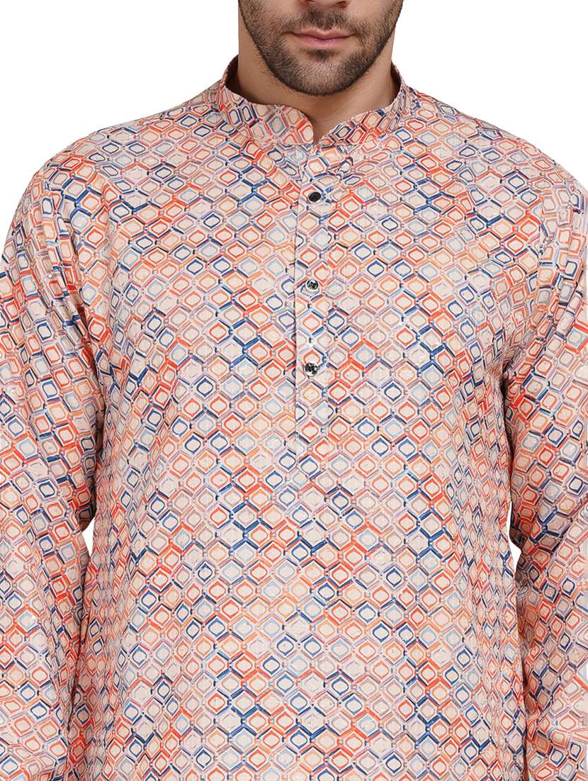 men printed mandarin neck kurta with trousers ethnic wear set - 22148283 -  Standard Image - 6