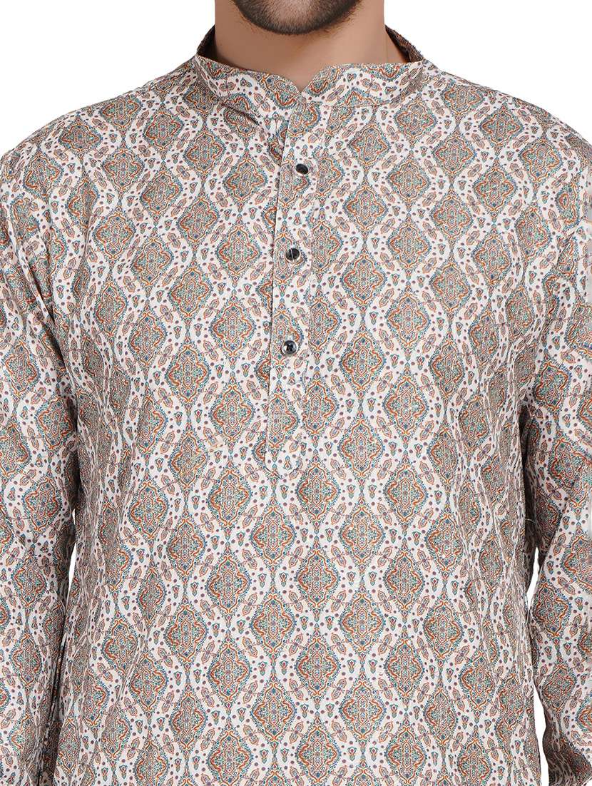 men printed mandarin neck kurta with trousers ethnic wear set - 22148286 -  Standard Image - 6