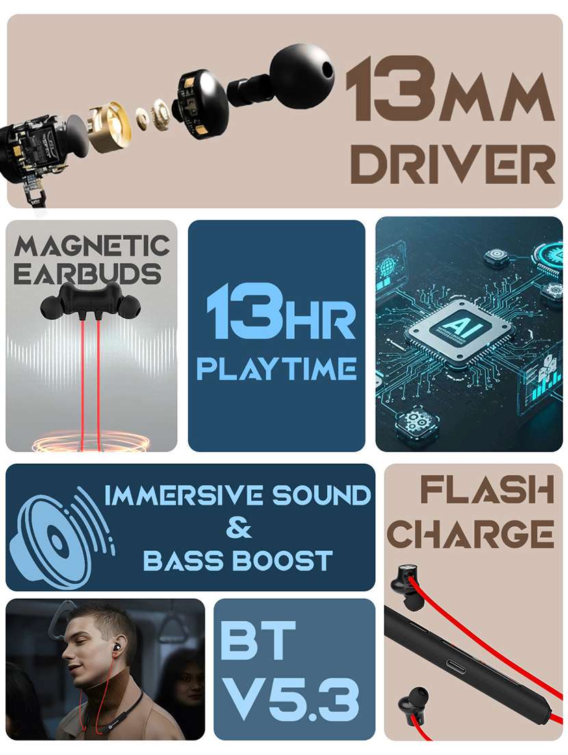 snapup musique bassx bluetooth wireless neckband (midnight black) - 22153662 -  Standard Image - 1