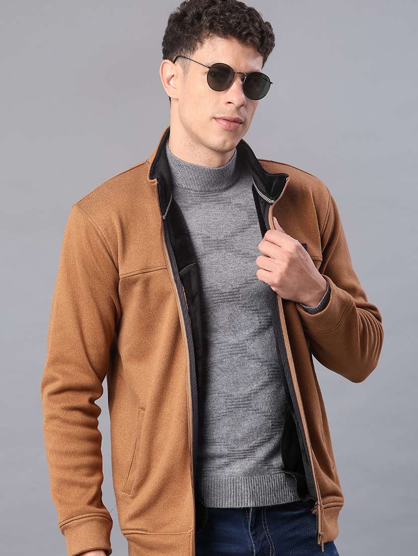 men solid stand collar long sleeve sweatshirt