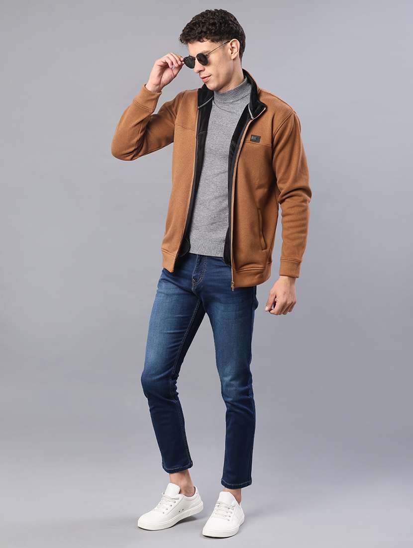 men solid stand collar long sleeve sweatshirt - 22154357 -  Standard Image - 4