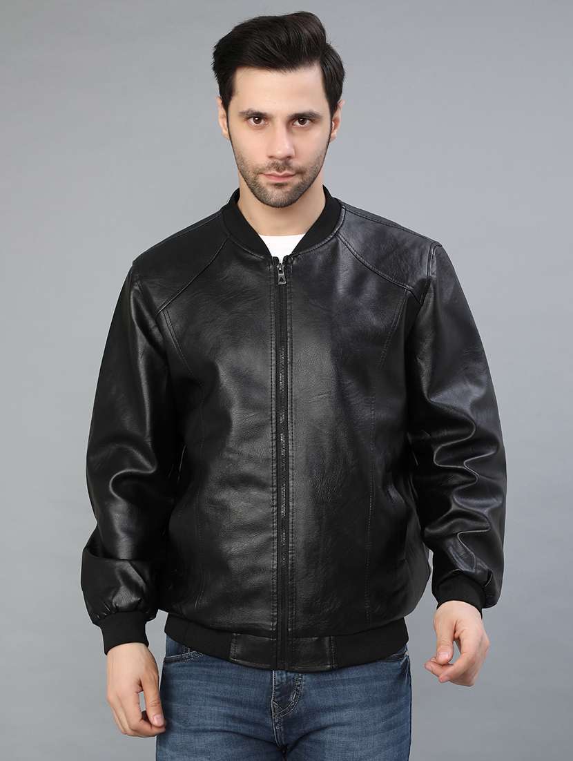 men solid long sleeve biker jacket - 22155118 -  Standard Image - 1
