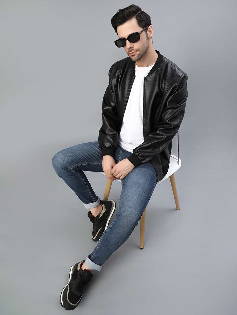 men solid long sleeve biker jacket - 22155118 -  Standard Image - 4