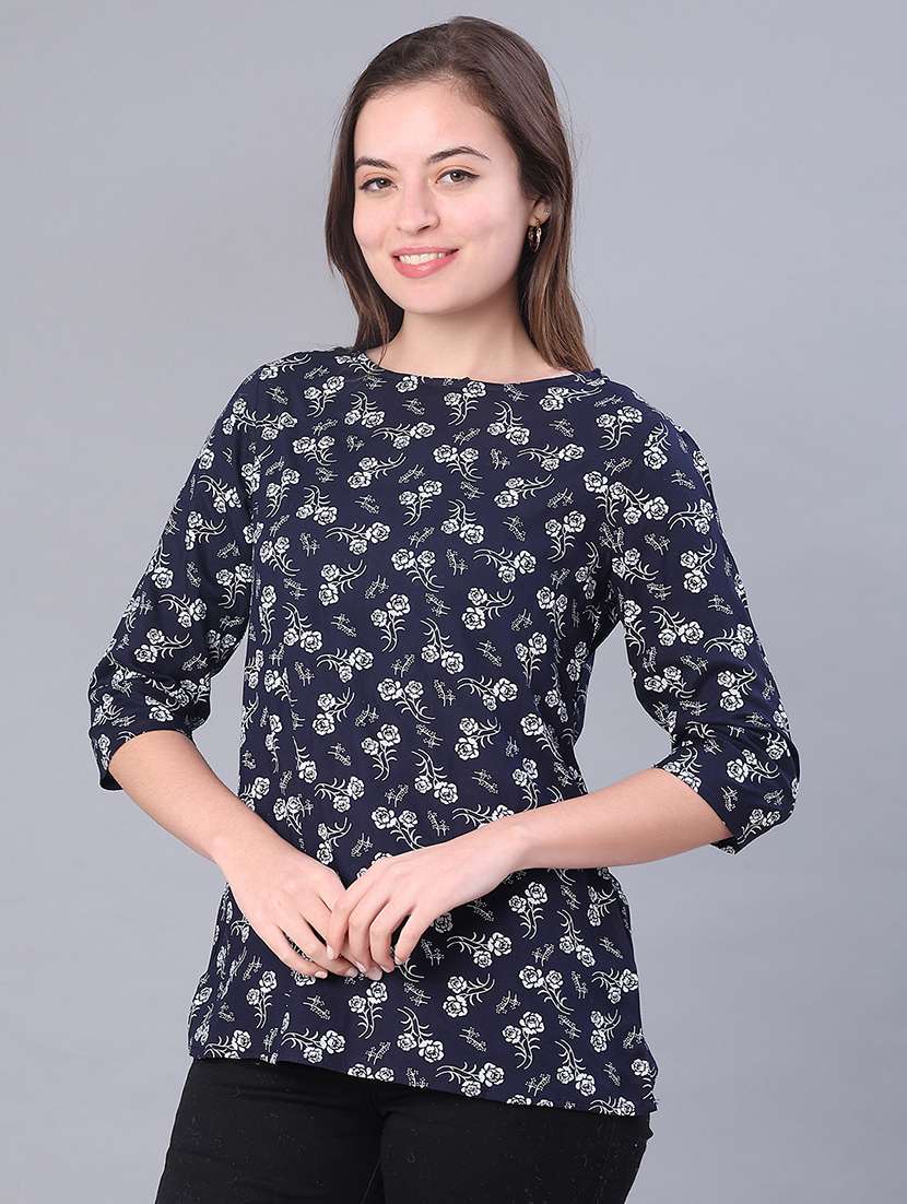 Women Floral Three Quarter Sleeve Straight Kurti - 22155382 -  Standard Image - 1