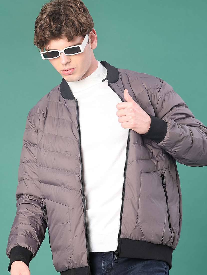 men solid long sleeve puffer jacket