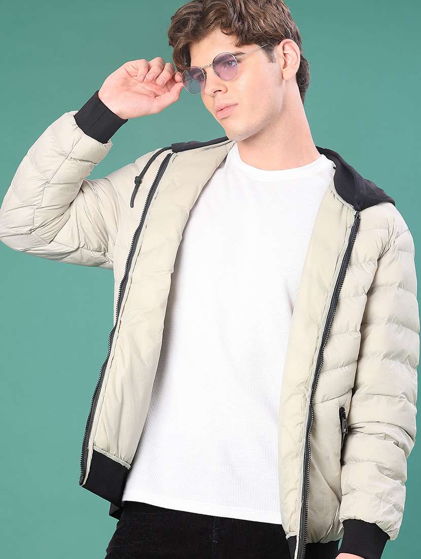 men solid long sleeve puffer jacket