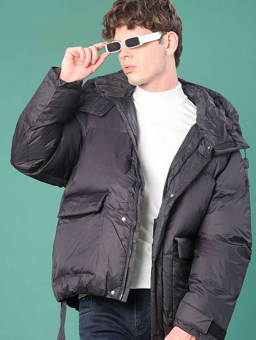 men solid long sleeve puffer jacket