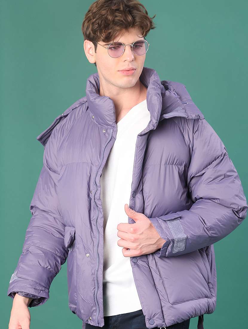 men solid long sleeve puffer jacket