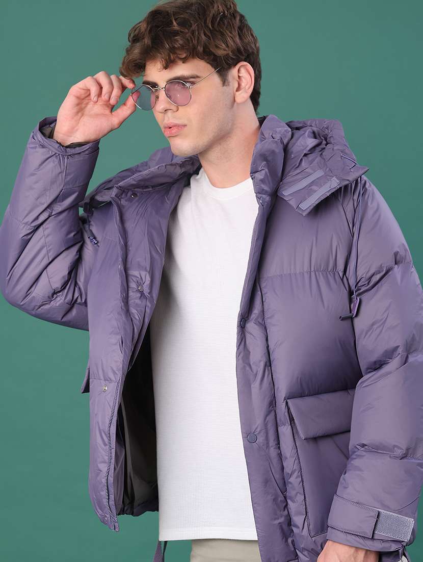 men solid long sleeve puffer jacket