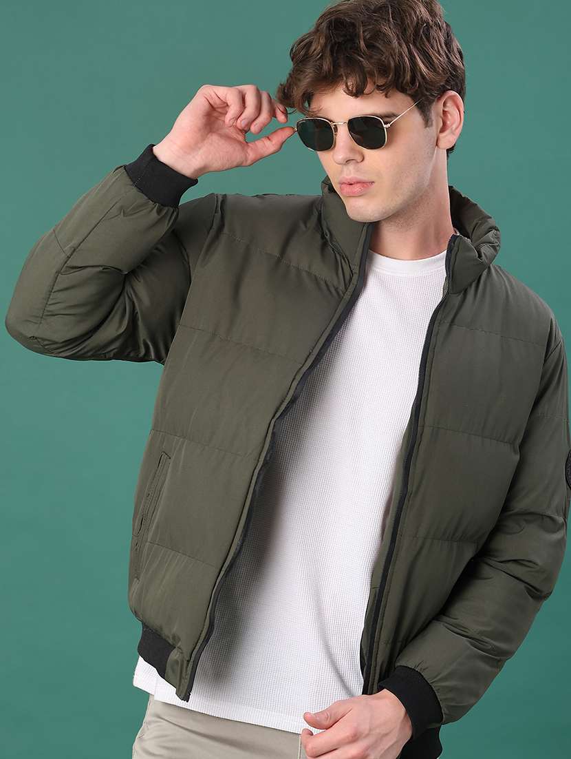 men solid long sleeve puffer jacket