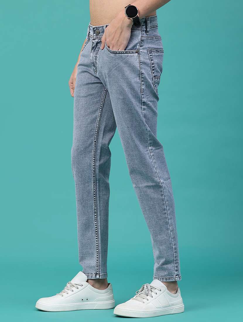 men plain mid rise full length slim fit jeans - 22156053 -  Standard Image - 1