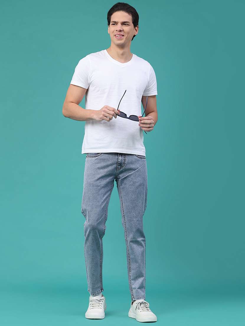 men plain mid rise full length slim fit jeans - 22156053 -  Standard Image - 4