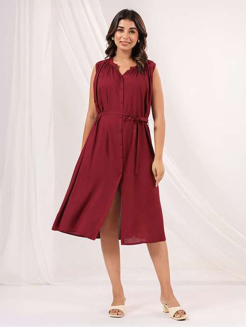 women solid sleeveless a-line dress - 22156207 - Standard Image - 0