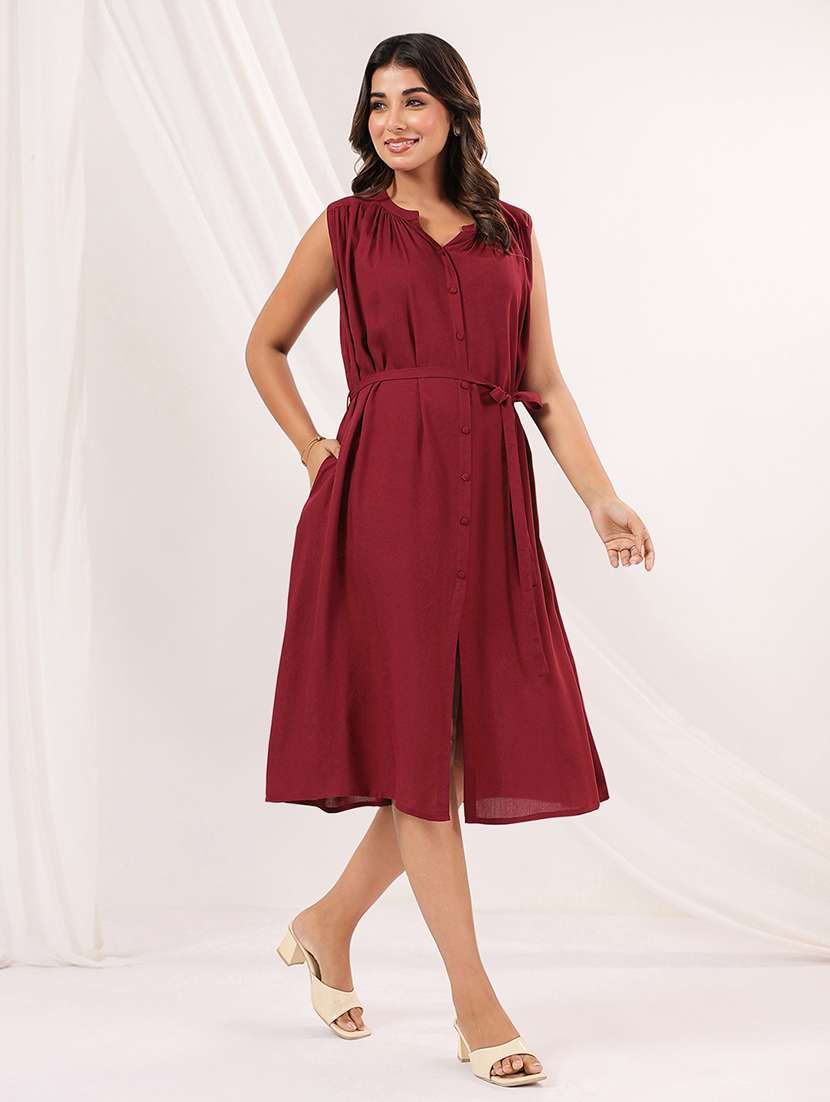women solid sleeveless a-line dress - 22156207 - Standard Image - 1