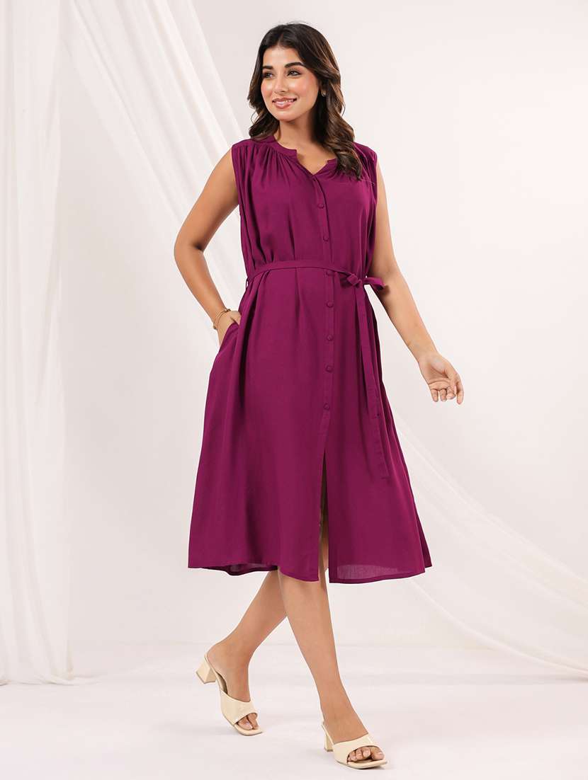 women solid sleeveless a-line dress - 22156208 -  Standard Image - 1
