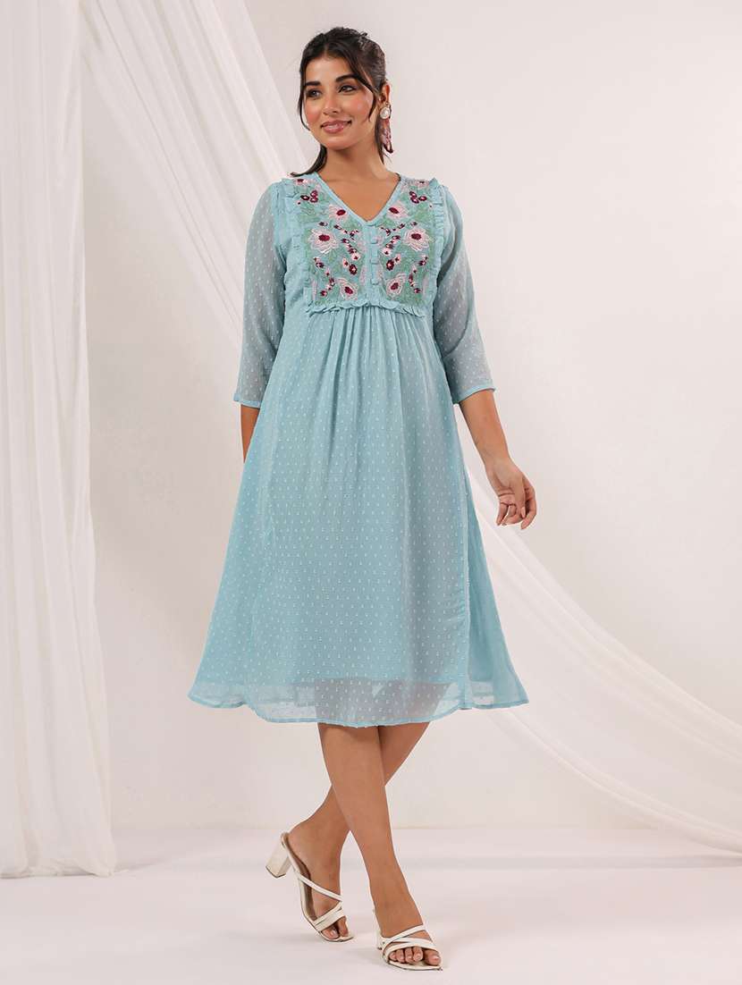 women self designed puff sleeve a-line dress - 22156210 -  Standard Image - 1