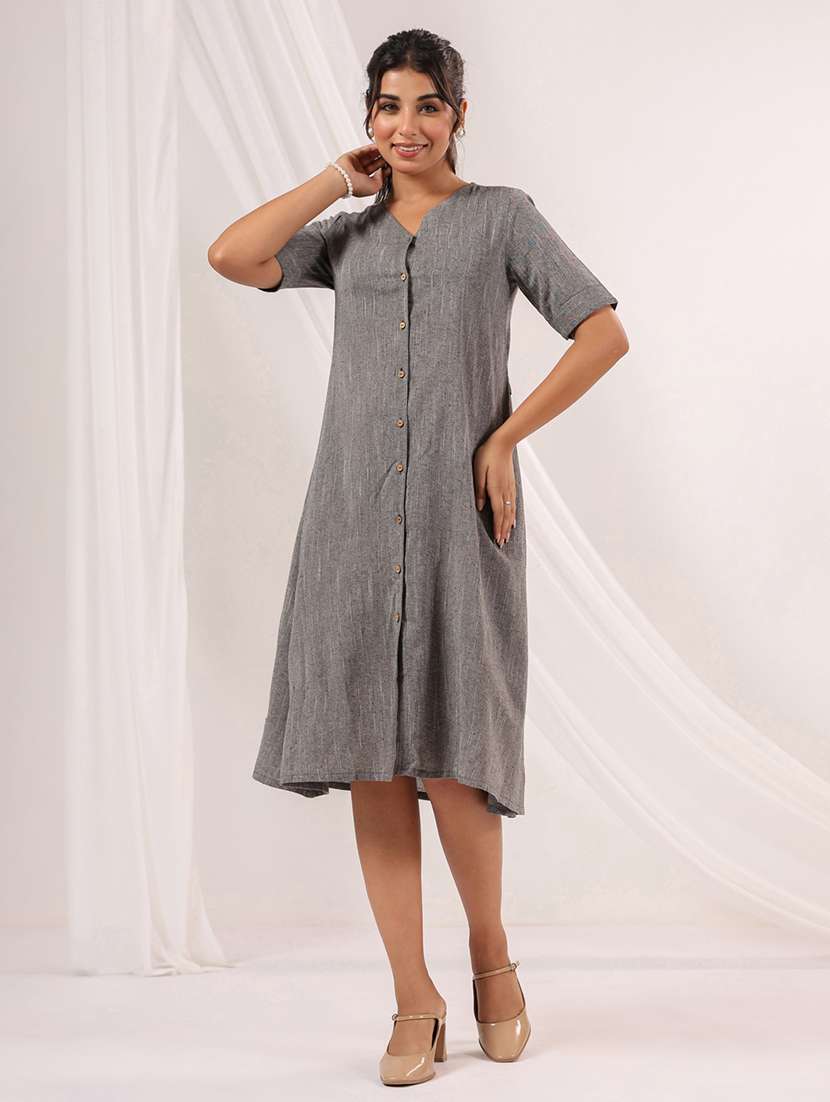 women solid puff sleeve a-line dress - 22156213 -  Standard Image - 1