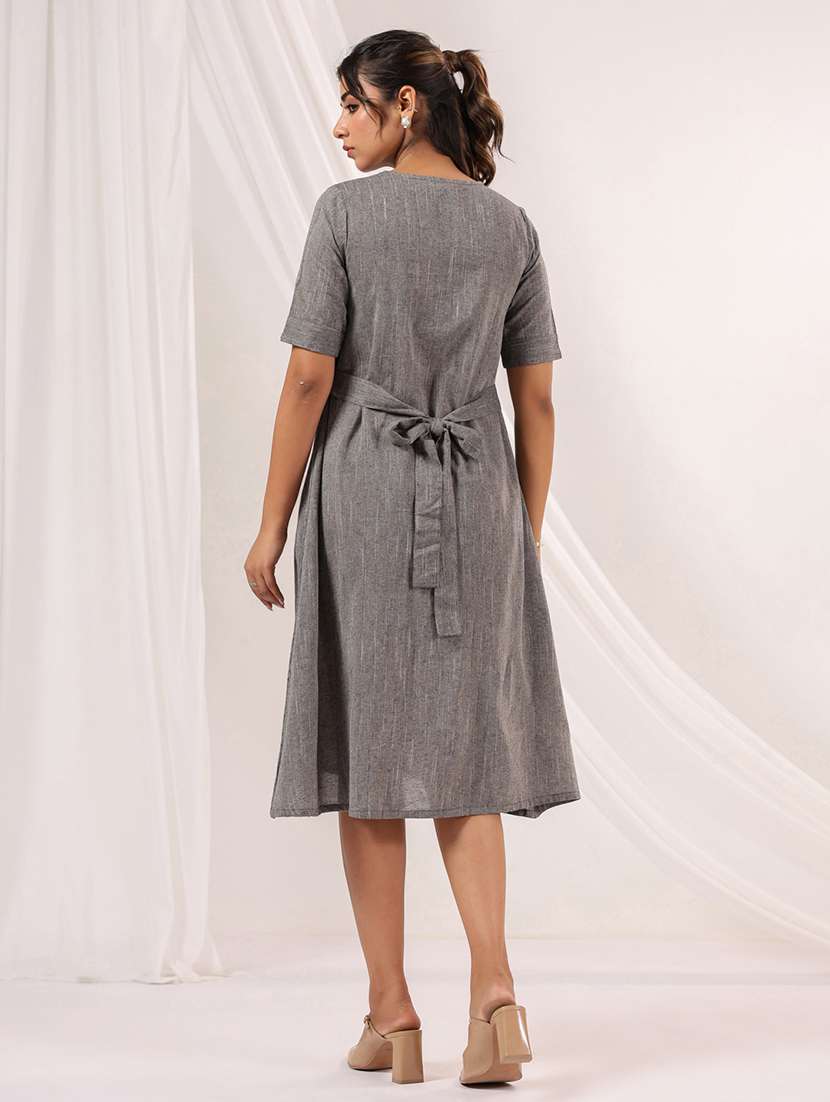 women solid puff sleeve a-line dress - 22156213 -  Standard Image - 4