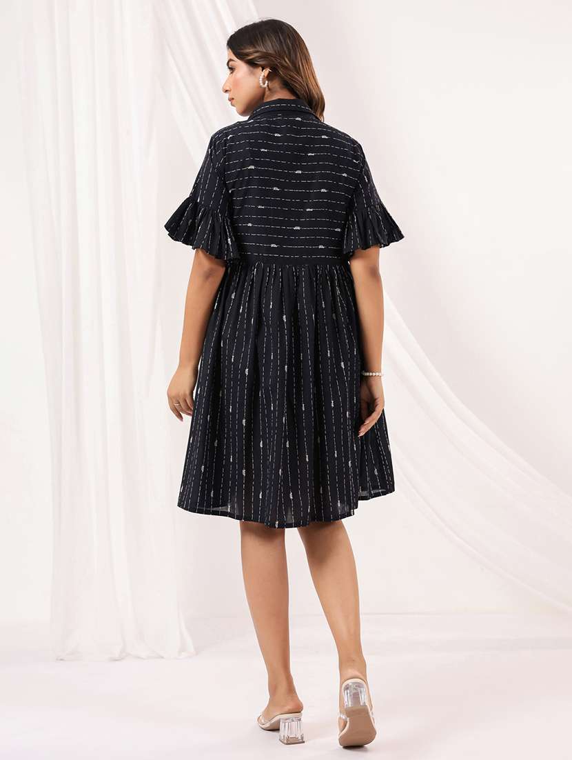 women printed collared bell sleeve a-line dress - 22156216 -  Standard Image - 4