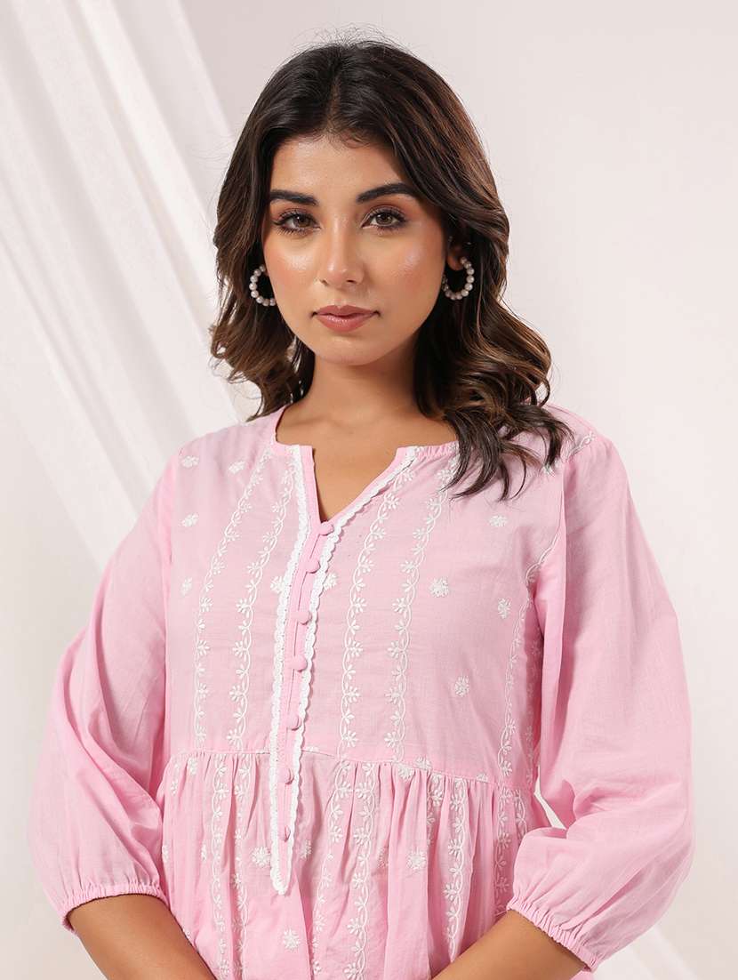 women embroidered three quarter sleeve kurta pant set - 22156218 -  Standard Image - 4