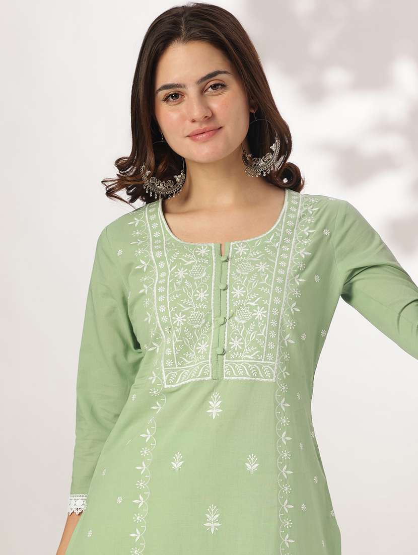 women embroidered three quarter sleeve kurta pant with dupatta set - 22156223 -  Standard Image - 4