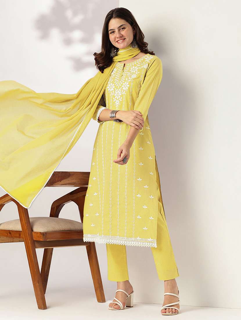 women embroidered three quarter sleeve kurta pant with dupatta set - 22156224 -  Standard Image - 1