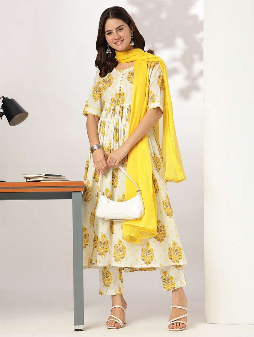 women floral elbow sleeve kurta pant with dupatta set - 22156229 -  Standard Image - 1