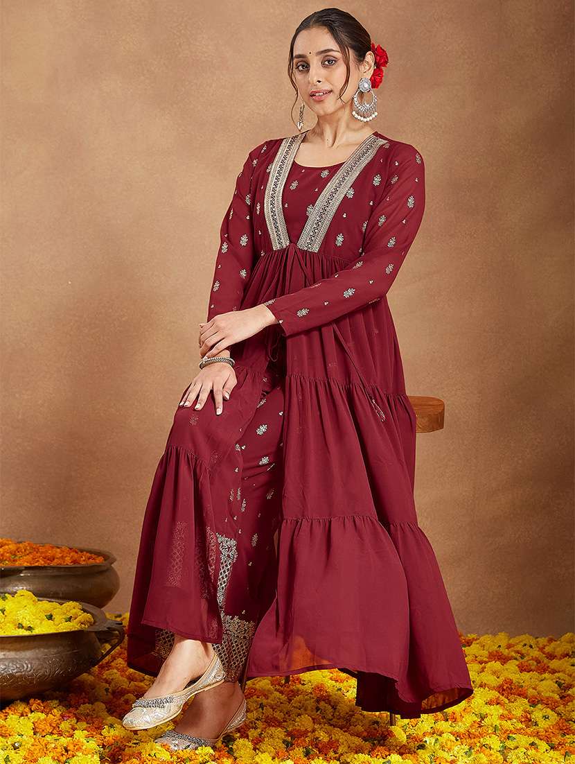 women embroidered long sleeve kurta pant set - 22156235 -  Standard Image - 1