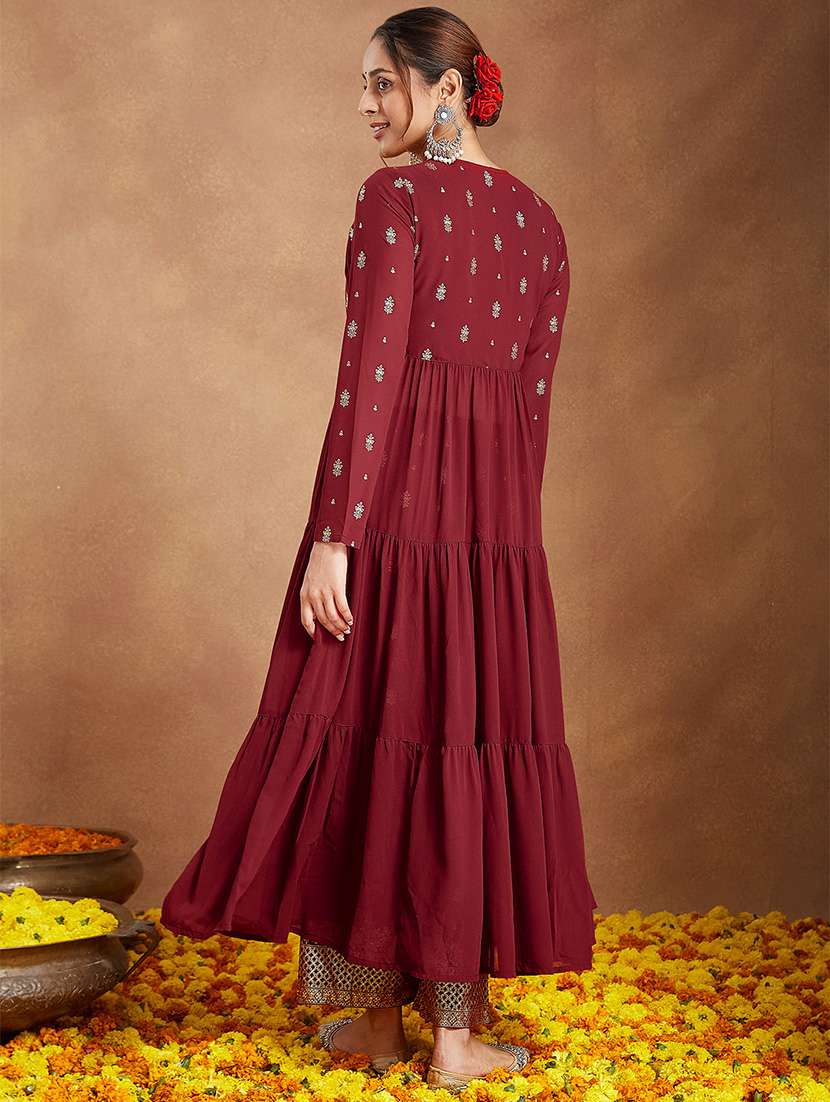 women embroidered long sleeve kurta pant set - 22156235 -  Standard Image - 4