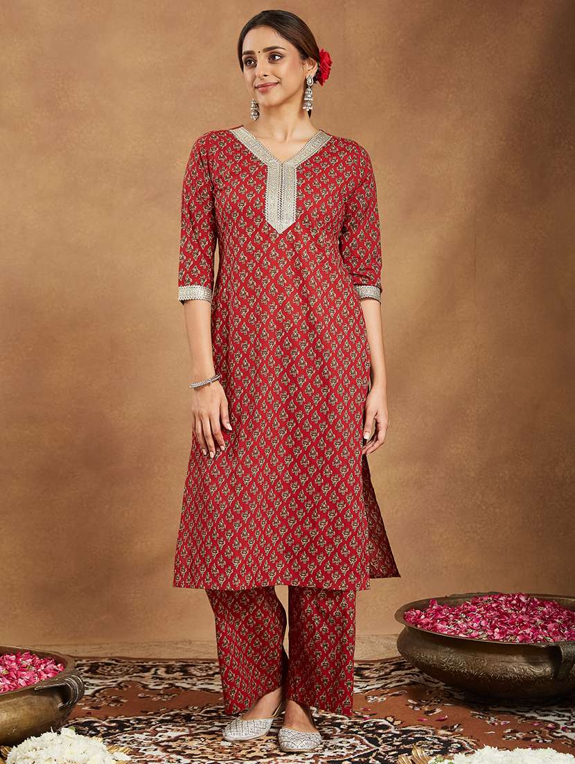 women floral printed three quarter sleeve kurta pant set - 22156237 -  Standard Image - 4
