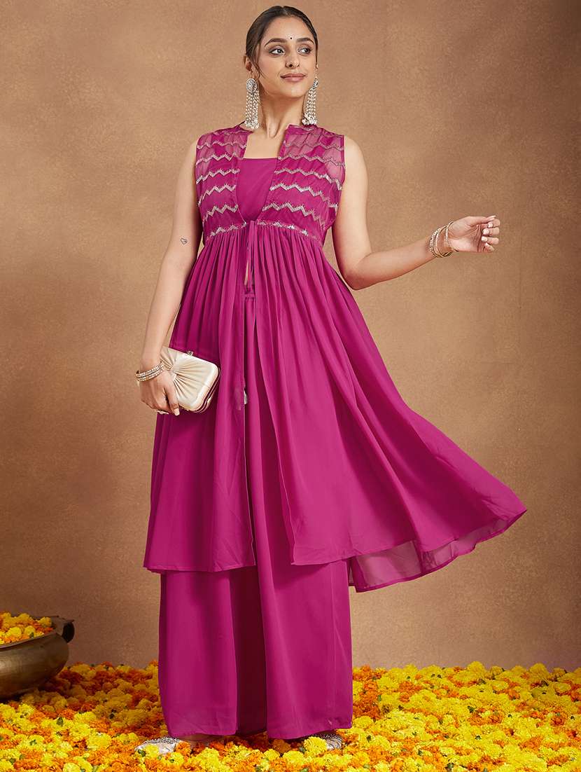 women self design sleeveless kurta palazzo set - 22156242 -  Standard Image - 1