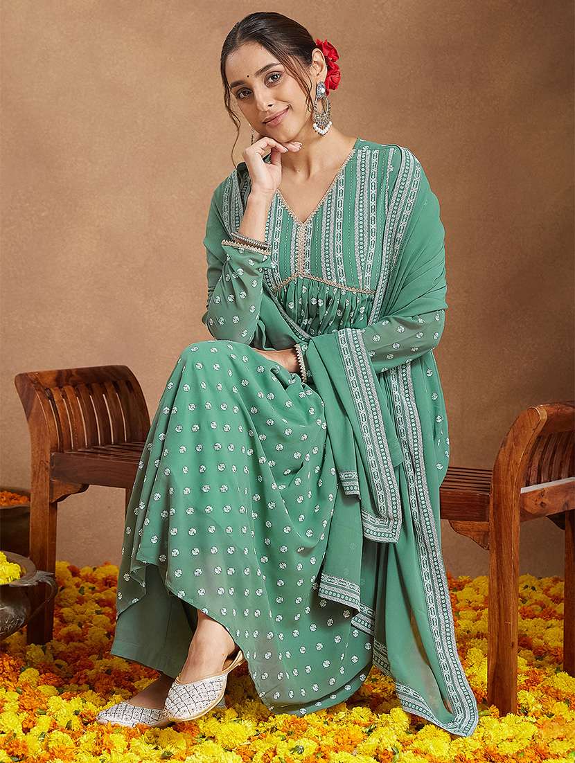 women embroidered long sleeve kurta palazzo with dupatta set - 22156248 -  Standard Image - 1