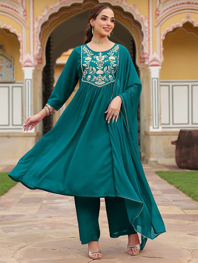 women embroidered three quarter sleeve kurta palazzo with dupatta set - 22156252 -  Standard Image - 1