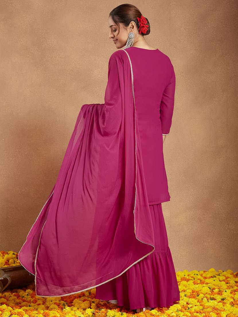 women embroidered three quarter sleeve kurta sharara with dupatta set - 22156255 -  Standard Image - 4