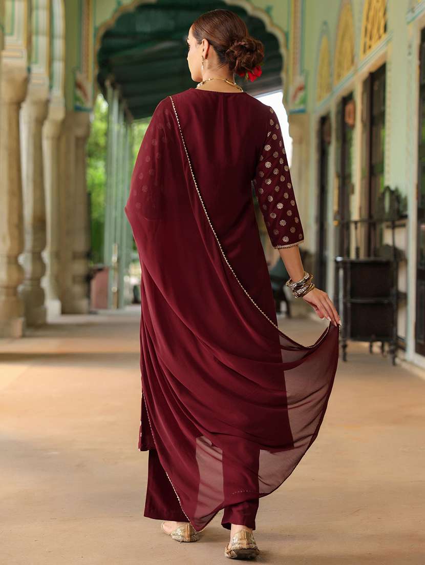 women embroidered three quarter sleeve kurta pant with dupatta set - 22156263 -  Standard Image - 4