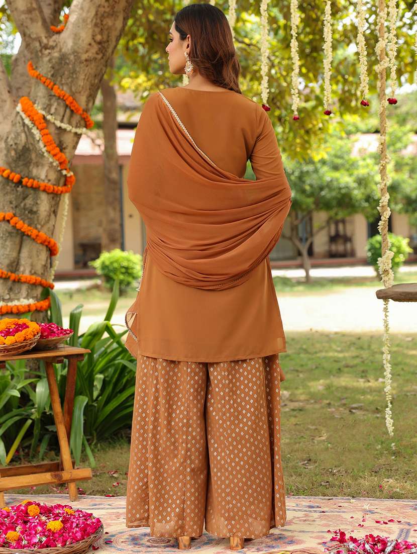 women embroidered three quarter sleeve kurta sharara with dupatta set - 22156264 -  Standard Image - 4