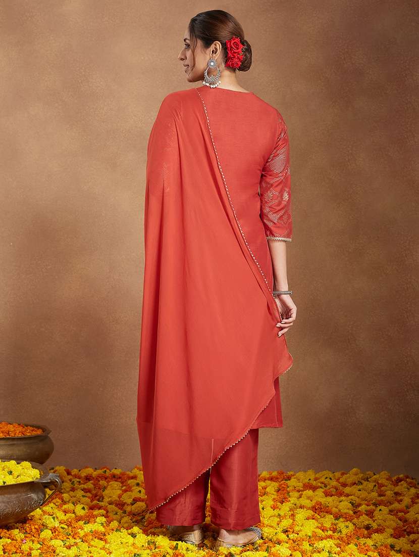 women embroidered three quarter sleeve kurta pant with dupatta set - 22156265 -  Standard Image - 4