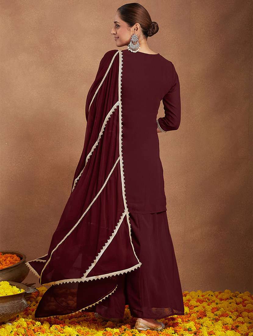 women embroidered three quarter sleeve kurta sharara with dupatta set - 22156266 - Standard Image - 4