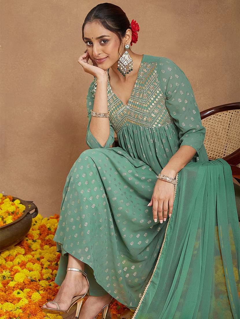 women embroidered three quarter sleeve kurta palazzo with dupatta set - 22156268 -  Standard Image - 1