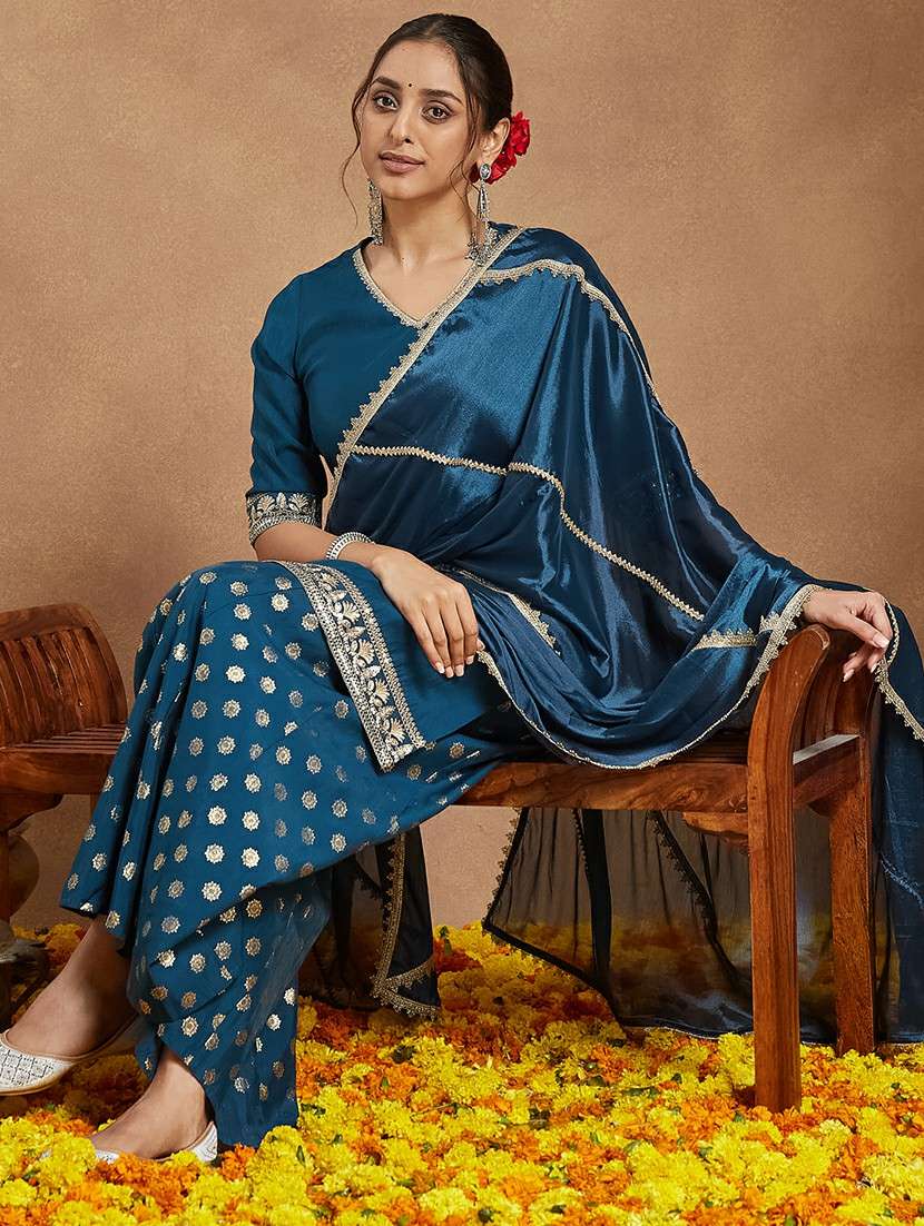 women embroidered elbow sleeve kurta sharara with dupatta set - 22156269 -  Standard Image - 1