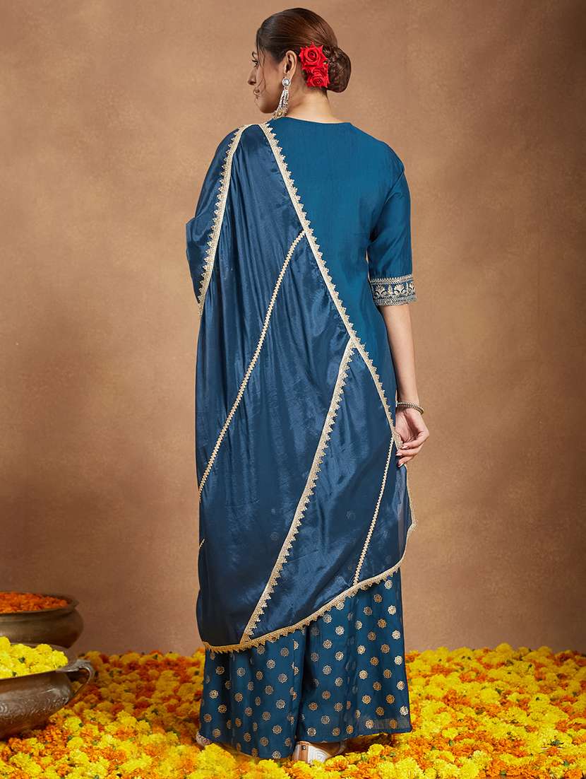 women embroidered elbow sleeve kurta sharara with dupatta set - 22156269 -  Standard Image - 4