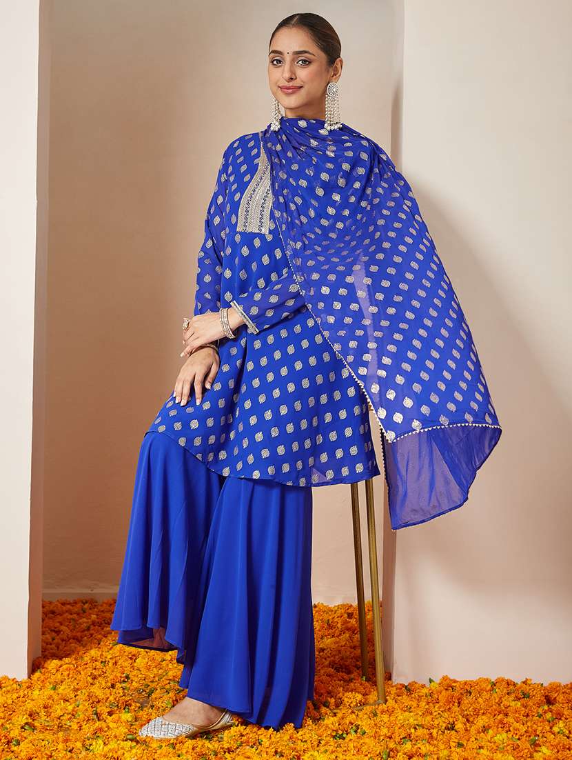 women embroidered long sleeve kurta sharara with dupatta set - 22156270 -  Standard Image - 1