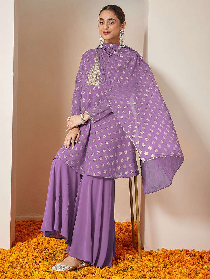 women embroidered long sleeve kurta sharara with dupatta set - 22156271 -  Standard Image - 1