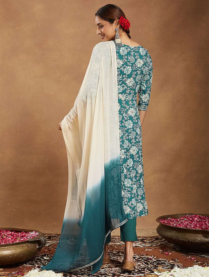 women floral three quarter sleeve kurta pant with dupatta set - 22156279 -  Standard Image - 4