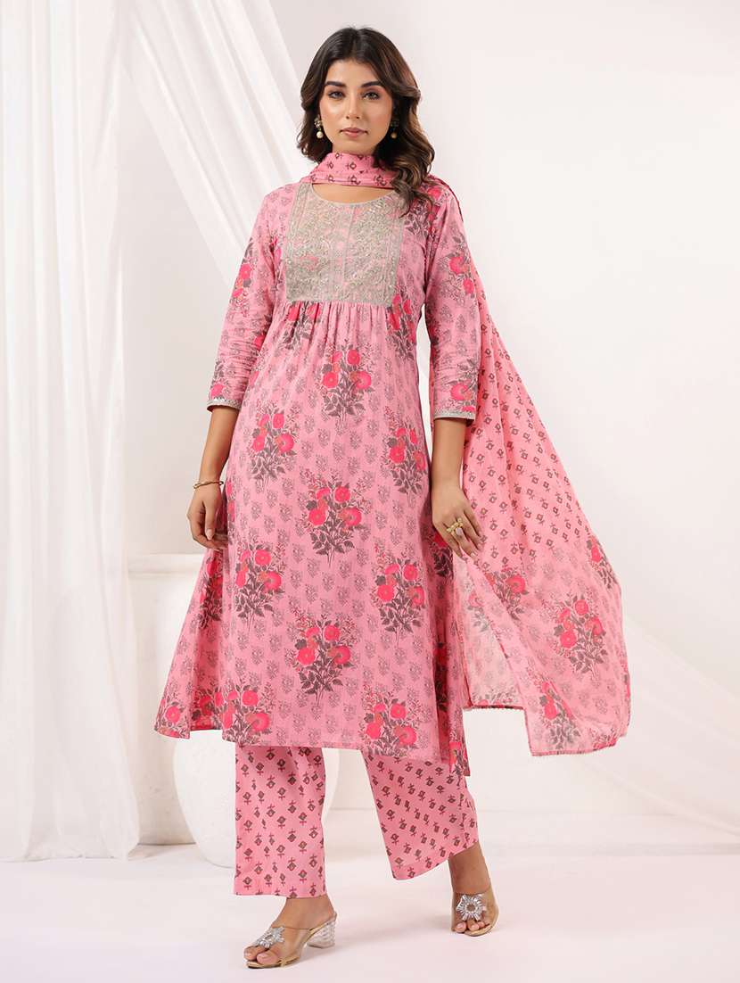 women embroidered three quarter sleeve kurta pant with dupatta set - 22156290 -  Standard Image - 1