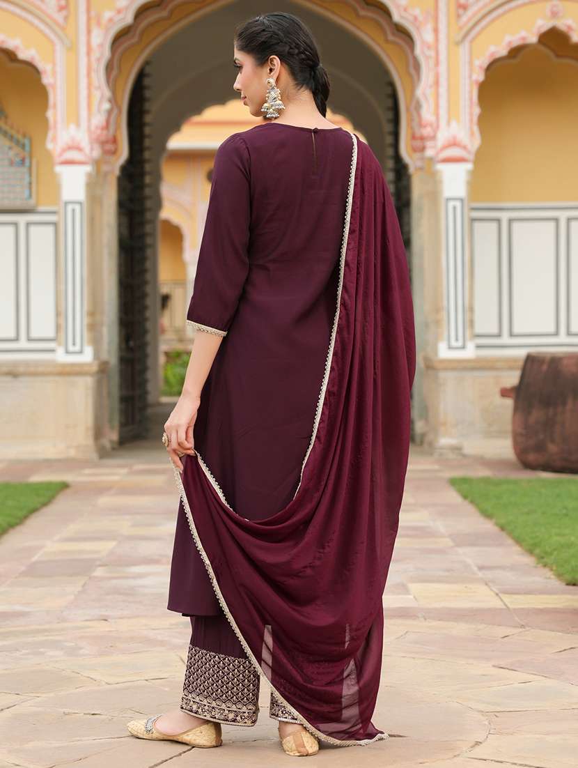 women embroidered three quarter sleeve kurta palazzo with dupatta set - 22156293 -  Standard Image - 4