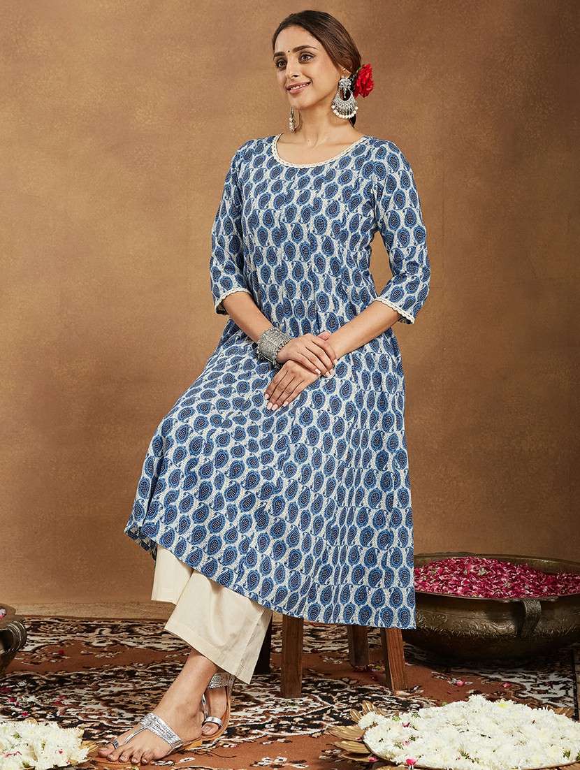 women paisley three quarter sleeve kurta palazzo set - 22156315 -  Standard Image - 1