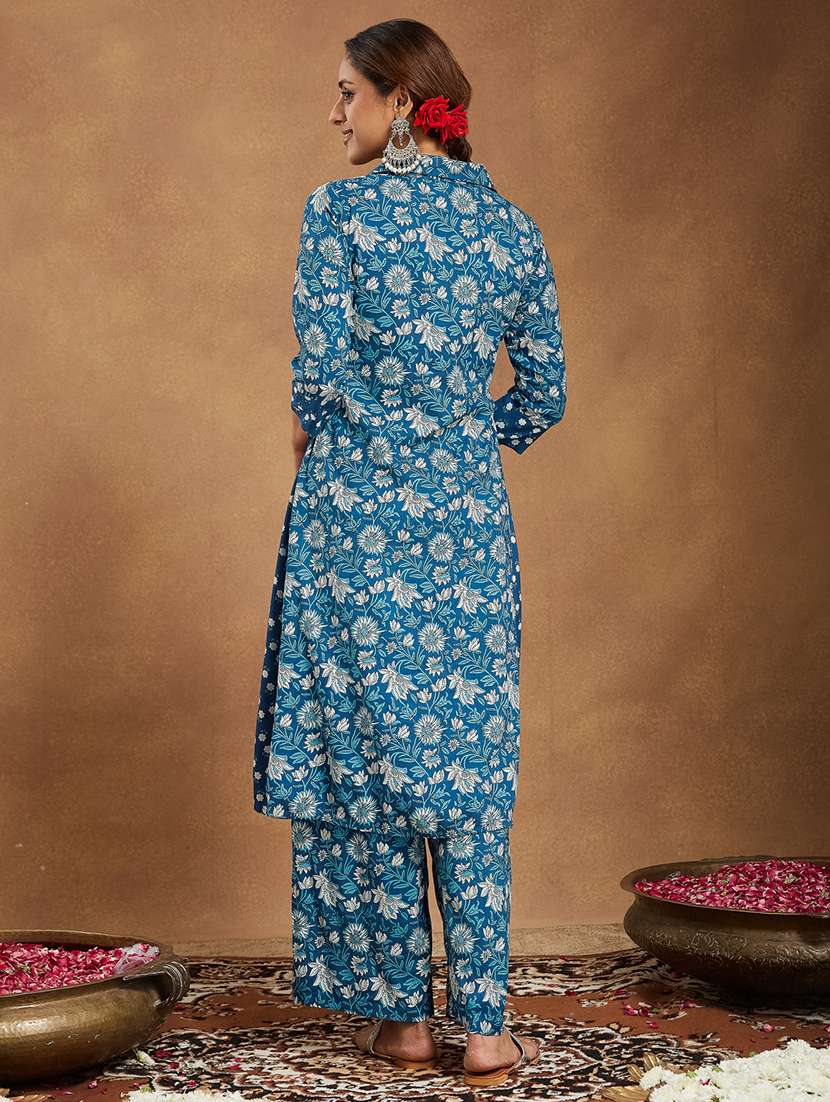 women floral three quarter sleeve kurta pant set - 22156317 -  Standard Image - 4